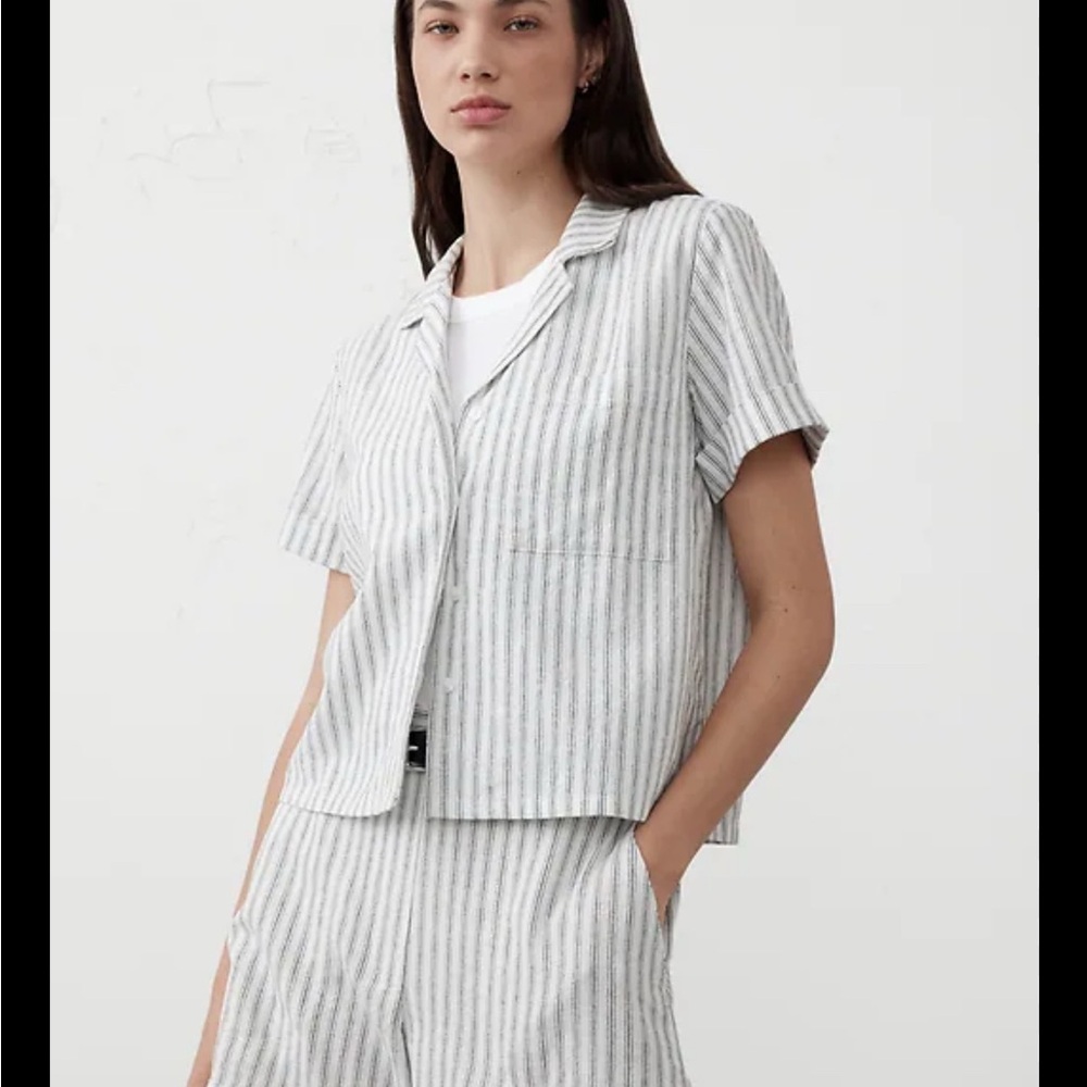 Banana Republic Gray Striped Button Down Linen-Blend Shirt NWT XL